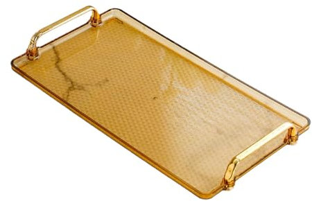 Baoblaze Serving Tray with Handle Plate Tea Tray Countertop Makeup Coffee Table Tray Vanity Tray for Dinner Dessert Guest Room Bedroom, amber large