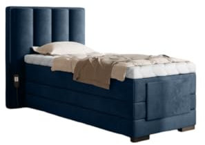Boxspringbett Liano 90x200 Doppelbett Polsterbett Bett elektrisch verstellbar | Bezug: Samt | Farbe: Blau | Härtegrad: H3 (70-100kg)