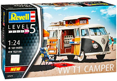 alles-meine.de GmbH Volkwagen T1 Grau Weiss Westfalia Samba Bully Bus 1950-1967 Wohnwagen Camping 07674 Bausatz Kit 1/24 Revell Modell Auto mit individiuellem Wunschkennzeichen