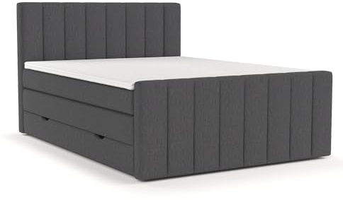 maison de reve - Boxspringbett 160 x 200 cm, mit Taschenfederkernmatratze (Härtegrad H3 und Höhe 37 cm), Polsterbett mit Bettkasten, PU-Topper und Kopfteil - Boxspringbett - Anthrazit, Ruby Serie