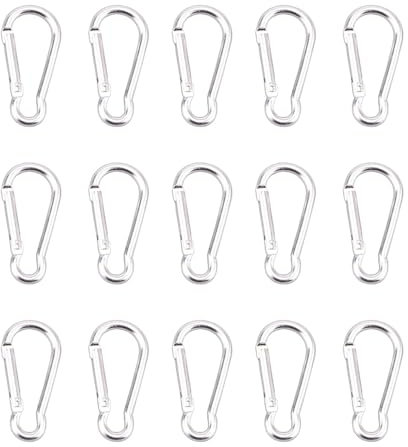 Lot de 15 Petit Mousqueton, Mousquetons en Aluminium Porte Clef Mousqueton pour Sac à Dos Laisse Chien Camping Randonnée Pêche Voyage,3,5 x 46 mm (Argent)
