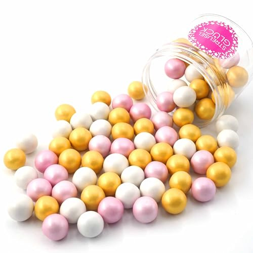 STREUSEL GLÜCK Schokokugeln XXL white rose gold 130g | weiss rosa gold Schokostreusel für Weihnachten Geburtstag | Cupcakes Cake Pops Muffins Tortendeko
