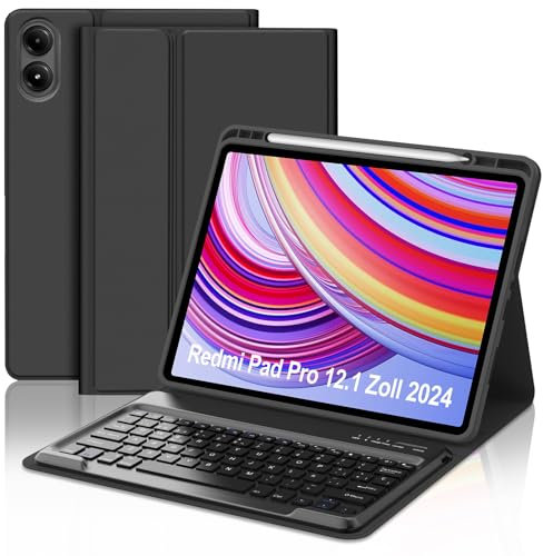 Teclado para Redmi pad Pro 12,1 Pulgada - Funda inteligente delgada - Soporte para lápiz integrado - Funda protectora tipo folio - Teclado Bluetooth extraíble para Redmi Pad Pro 12,1 Pulgada,Negro