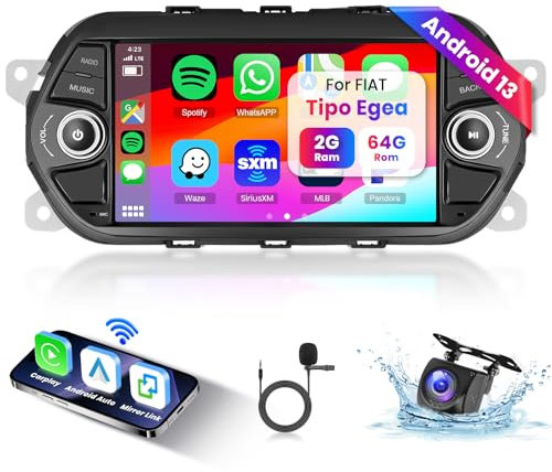 Hodozzy 2G+64G Autoradio Carplay per Fiat Tipo/Egea 2015 2016 2017,Android Autoradio Touch Screen 7 Pollici Radio con Carplay Android Auto Wireless,Bluetooth GPS/WiFi/FM/RDS/DSP+Telecamera per Fiat