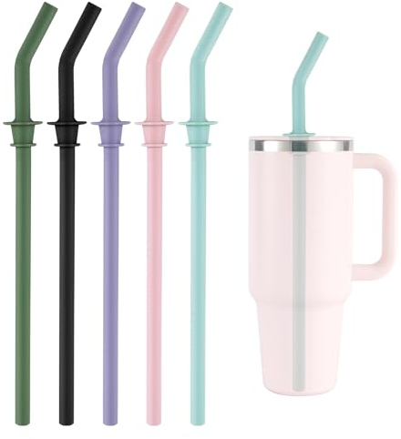 5stk Ersatz-Strohhalme zum Aufdrücken für Hydro Flask Travel Tumbler 40oz, BPA-Frei Wiederverwendbare Silikon-Strohhalme für Hydro Flask-Wasserflasche Zubehör Teile (Fünf Farben)