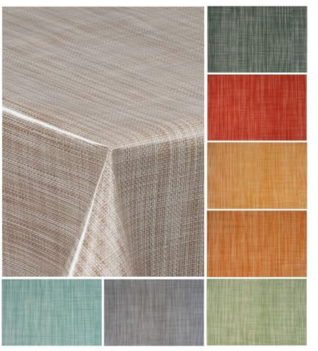 laro Wachstuch-Tischdecke Wachstischdecke Gartentischdecke Leinenoptik, Muster:Leinenoptik Beige Braun, Größe:85x85