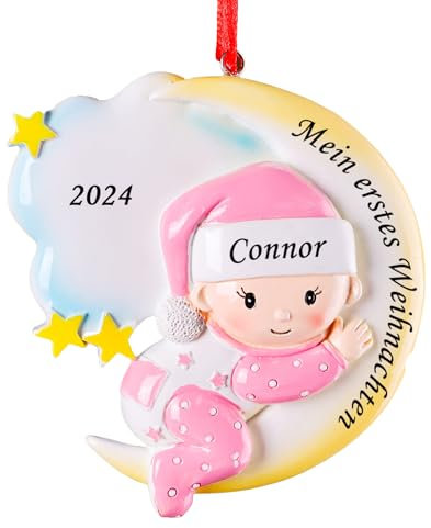 ALBK Mein Erstes Weihnachten Baby - Baby Weihnachtsbaumschmuck Mit Namen, Weihnachtsbaum Deko Weihnachtsdekoration Ornament (Mädchen, Mond)