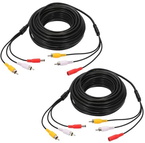 PATIKIL Power Cable 49.2Ft, 2 Pcs 2.1mm x 5.5mm RCA Male to Male Pigtail Barrel Plug Connector Cable for CCTV Security Camera Lighting Power Adapter, Black