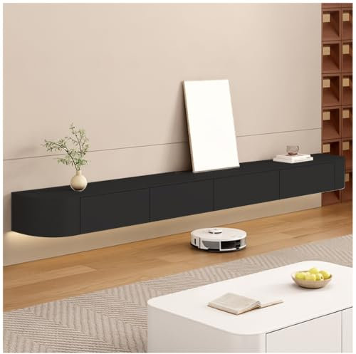 ASKLFNEI Meuble TV Mural en Bois, Console TV Blanche avec tiroirs, étagère Flottante TV pour Salon, Table TV Centrale de Divertissement avec Rangement(Noir,240cm)