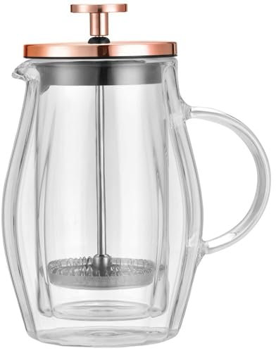 Klausberg Teezubereiter Kaffeebereiter French Press 350ml / 3 Tassen, Kaffeepresse Edelstahl filter, Doppelwandige Isolierte Kaffeekanne, Teekanne, Deckel in Roségold (KB-7721)