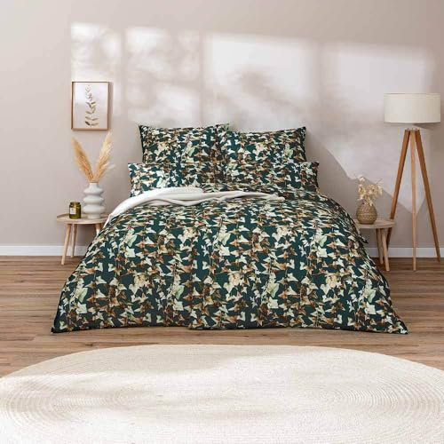 ESTELLA Mako-Satin Bettwäsche 155x220 Ivy Tanne Efeu Blätter grün braun 7606-580