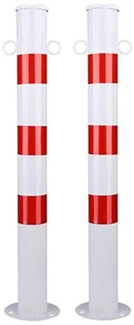 Absperrpfosten Metall Rot-Weiß Ø76mm H750mm 2 Ösen zum Stahl Robust Standfuß Stabil Park Poller Set Mit Befestigungsschrauben (2 Stück)