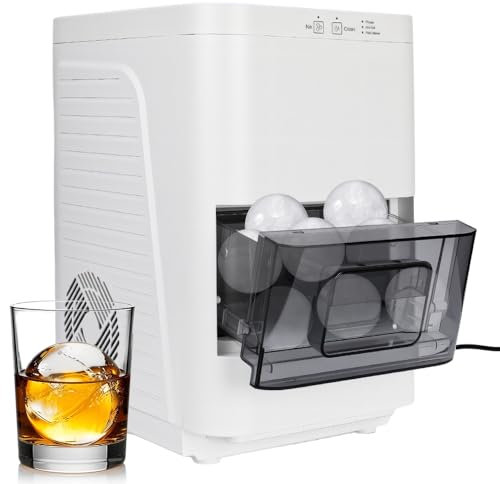 Whiskey Spherical Ice Machine, makes 2.5 inch diameter old ice balls bubble-free clear appearance, melts slowly