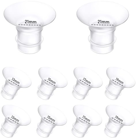 10Pcs Breast Pump Flange Insert 13/15/17/19/21mm*2 Compatible with Momcozy M9/M6/M5/S12 Pro/S9 Pro/Medela/Spectra/Bellababy/Lansinoh/Elvie/Nuliie/KISSBOBO/ANWIKE 24mm Breast Pump Replacement Parts
