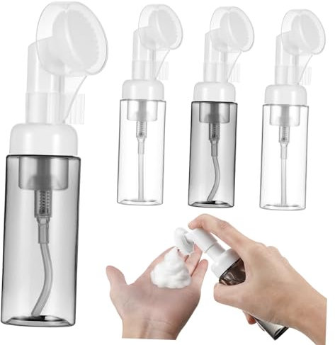 Ipetboom 4pcs 60ml Mousse Bubble Bottles Foaming Containers Black Caps, Travel Bath and Facial Cleanser Dispensers for Home and On-the-go