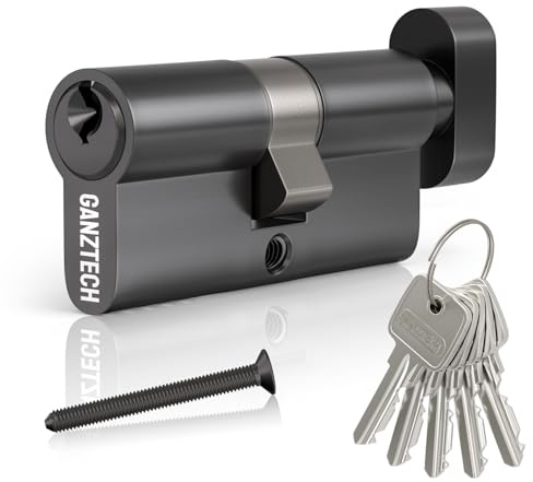 GANZTECH 35T/35 (70mm) Serrure de barillet de porte en Noir, clé à clé avec 5 clés standard, serrure à cylindre européen en Alliage d’aluminium,Applicable à composites et UPVC