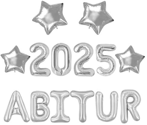 ABI 2025 Deko, Abitur 2025 Deko Folienballons, Prüfung Bestanden Geschenke, mit Stern Graduation Deko Luftballon, für Abitur Abschlussfeier Schulabschluss Hintergrund Dekoration (Silbrig)