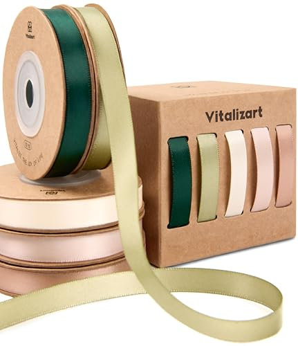 Vitalizart Green & Pink Series Satin Ribbon for Crafts 3/8'' x 50Yd (5 Rolls x 10Yd), Double Sided Fabric Ribbons Green & Pink for Gift Wrapping, Bows Making, Bridal Bouquet, Party Decorations