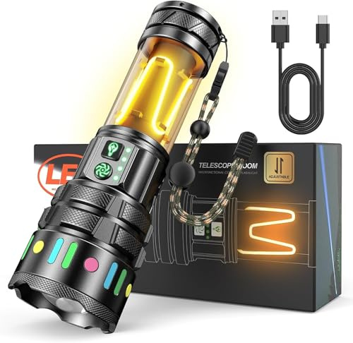VersionTECH. Torches LED Super Bright, Rechargeable Torch with Camping Light, Zoomable, 13 Modes, Long Battery Life, Waterproof, Powerful Battery Powered, Camping Dog Walking Emergency