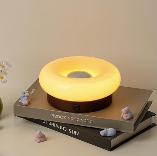 GUANSHAN Kreative Donut Glas Tischlampe mit Touch-Schalter, Retro-Wiederaufladbare Glas Bedside Lampe, Romantische Atmosphäre Lampe Nachtlicht für Wohnzimmer, Wohnzimmer