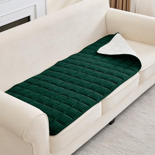 UNBBRRL Quilting Sofa Schoner Auflage Für Hunde, Dicke rutschfeste Abdeckung Sofa, Waschbare Couch Bezug Aus Geriffeltem Samt, Mit 4 Klettband (Green,70X210cm)