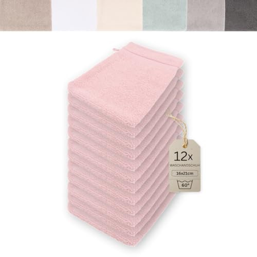 CB Home & Style Frottierwaren 430gsm 100% Baumwolle Waschhandschuh Seifenlappen Gästetuch Handtuch Duschtuch Badetuch Jacquard Bordüre (Altrosa, 12er Pack Waschhandschuh 16x21cm)