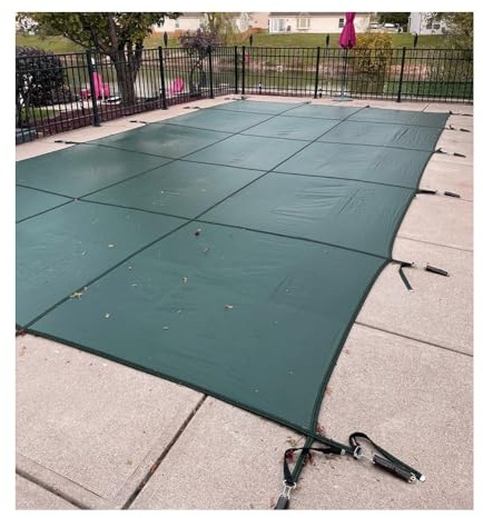 Copertura di Sicurezza per Piscina, Copertura di Sicurezza per Piscina interrata, Protezione Rettangolare Verde Scuro, Telo in Rete per Esterni 5x10 m con ancoraggi, Resistente e permeabile,