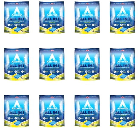 Astonish All in 1 Dishwasher Tablets, Lemon, 42 Tablets per Pack, Pack of 12