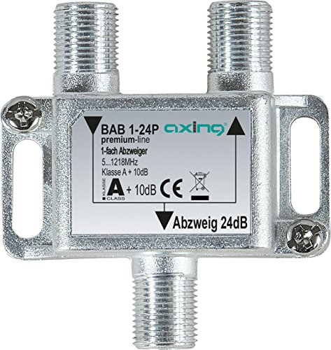 Axing BAB 1-24P 1-fach Abzweiger 24dB Kabelfernsehen CATV Multimedia DVB-T2 Klasse A+, 10dB, 5-1218 MHz metall