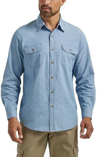 Wrangler Authentics Men's Long Sleeve Classic Woven Shirt Button, Light Chambray, Large