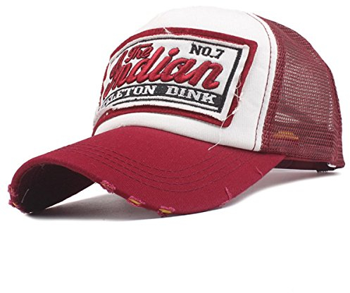 Sporty Trucker Mesh Baseballcap Indian Distressed Snapback Vintage Used Look Retro Sommer Oldschool Kappe Mütze Cap Schirmmütze Basecap (rot)