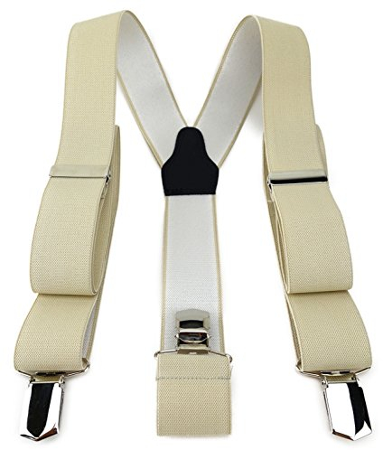TigerTie Unisex Hosenträger in Y-Form mit 3 extra starken Clips - Farbe in beige einfarbig Uni - hochwertige Verarbeitung - Breite 35 mm