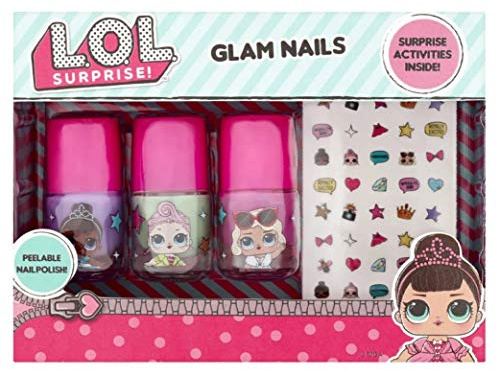 LOL Surprise Peelable Nail Polish Girls Gift set with 3 x Superstylish Nail Polish and 1x Sheet Nail Stickers