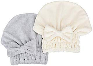 MAYOUTH Mikrofaser Handtuch Haare Super saugfähig 2 Stücke Kopfhandtuch Haarturban Haarhandtuch Schnelltrocknend Turban Geschenke für Damen & Mädchen Grau + Weiß