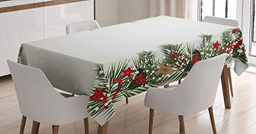 ABAKUHAUS Weihnachten Tischdecke, Silvester Magie, Pflegeleicht Waschbar Schmutzabweisend und mit Klaren Farben Hochwertiger Druck, 140 x 240 cm, Taupe Grün