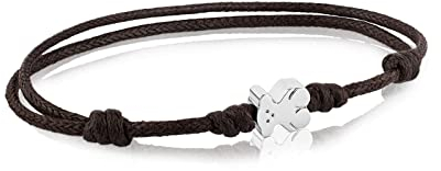 TOUS Verstellbares braunes Kordel- und Stahlarmband für Damen mit Bärenmuster, jung und lässig, Super Micro Collection