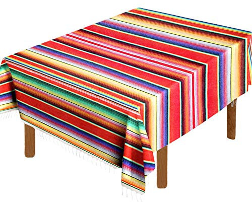 Fowecelt Mexikanische Serape-Decke, Tischdecke, 150 x 213 cm, für mexikanische Party, Hochzeit, Dekoration, Outdoor, Picknick, Esstisch, groß, quadratisch, Fransen, Baumwolle, handgewebt