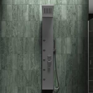 Colonna doccia pannello idromassaggio con miscelatore effetto cascata con doccetta, doccione e getti idromassaggine (SS)
