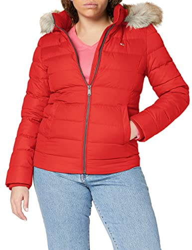 Tommy Jeans TJW Basic Hooded Down Jacket DW0DW08588 Giacche Imbottite, Rosso (Deep Crimson), S Donna
