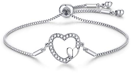 CERSLIMO Armband Silber Damen 925, Weißgold Vergoldet Unendlichkeit Symbol Infinity Herz Zirkonia Armband | Silber Schmuck für Frauen Damen (Herz Armband)