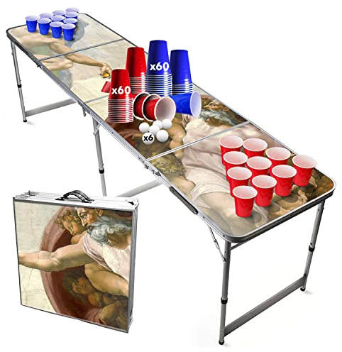 Beer Pong Original Cup® - Bierpong Tisch + 120 Becher + 6 Bälle - Zusammenklappbarer, transportabler Tisch mit kratzfester, wasserdichter Beschichtung - Zugelassen Turniere - Trinkspiel