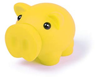 Tirelire cochon avec corps souple avec finition caoutchoutée vive. Tirelire originale pour enfants avec bouchon. Tirelire de voyage légère et résistante (jaune)