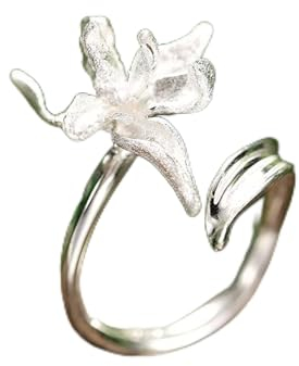 YUANYIRAN Ring Für Frauen Einstellbar - Elegante Iris Blume Blätter Offene Bandringe, S925 Handgemachtes Einzigartiges Edles Schmuck Geschenk Für Weihnachten Verlobung Geburtstag Trendgeschenk,Silber