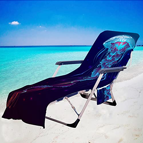 FANSU Schonbezug für Gartenliege, Strandliegenauflage mit Taschen Weich Strandtuch Badetuch Mikrofaser Pool Handtuch für Strand, Reisen, Schwimmen, Outdoor (hübsche Quallen,75x210cm)