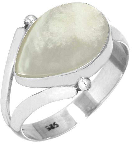 Jeweloporium 925 Silber Ringe für Frauen Weiß Real Perlmutt mit Stein Boho Silber Ringe Größe 67(21.3) Muttertag Geschenk Handgefertigt Schmuck