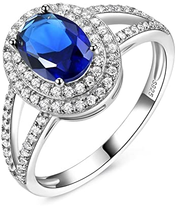 Musihy Verlobungsring Damen, Ring Silber 925 V Form Doppelter Kreis Ovaler Zirkonia Silber Ringgröße 62 (19.7)