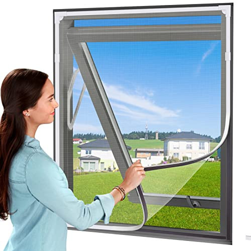 UtauHom Magnetic Fly Screen for Windows,Mosquitoes Net for Windows Max Size 120 x 110cm,Fiberglass Mesh Easy Installation Prevents Insects/Flies from Entering The Room(White Frame White Mesh)