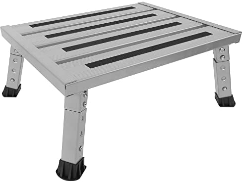 ILOKNZI Aluminium Klapptritt Trittleiter 1 stufe Arbeitsplattform Wohnmobiltrittstufen Max Belastung 350 kg für Camping/Autowäsche/Küche, faltbare, höhenverstellbare Hockerleiter mit Anti-Rutsch-Matte