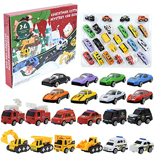 Weihnachts Adventskalender 2023 Auto für Kinder, 24 Stück Mini Auto Spielzeugautos, Legierung Autos Spielzeug für Kleinkinder Jungen Mädchen Geschenk