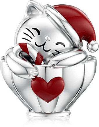 LANBEIDE Weihnachten Charms, 925 Sterling Silber Katze Charms für Pandora Armband Weihnachten Geburtstag Geschenke für Frauen